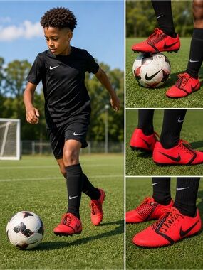 Nike Jr Phantom VNM Venom Academy FG Cleats Bright Crimson Black Size 6Y ⚽️